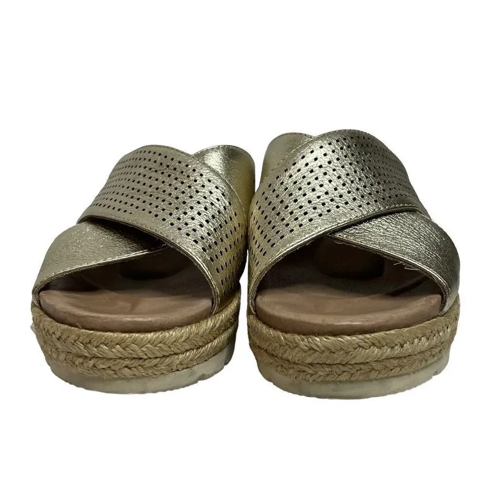 Earth modena marigold gold leather espadrille wedges size 7